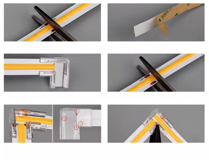 Conector Intermedio Forma L Transparente para Tira LED 8mm - Sin Soldadura IP20