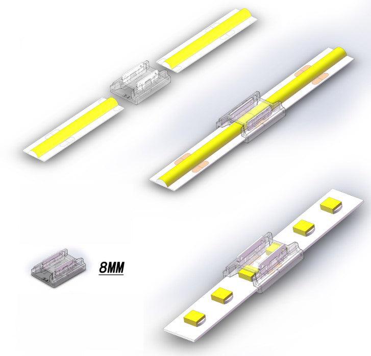 Conector Intermedio Recto Transparente para Tira LED 8mm - Sin Soldadura IP20