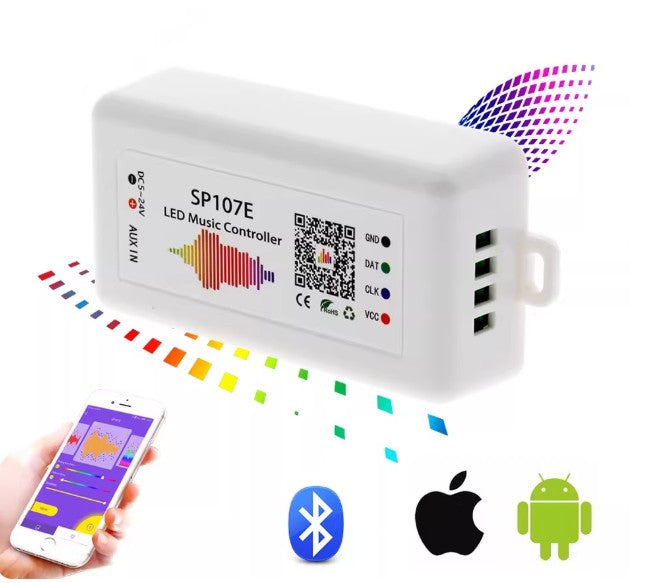 Controlador LED Bluetooth SP107E con Sincronización Musical - Para Tiras LED Digitales (IC Pixeles)