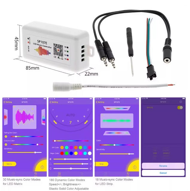 Controlador LED Bluetooth SP107E con Sincronización Musical - Para Tiras LED Digitales (IC Pixeles)