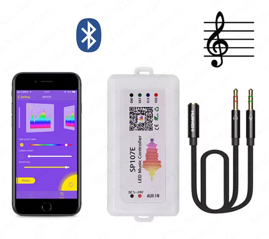 Controlador LED Bluetooth SP107E con Sincronización Musical - Para Tiras LED Digitales (IC Pixeles)