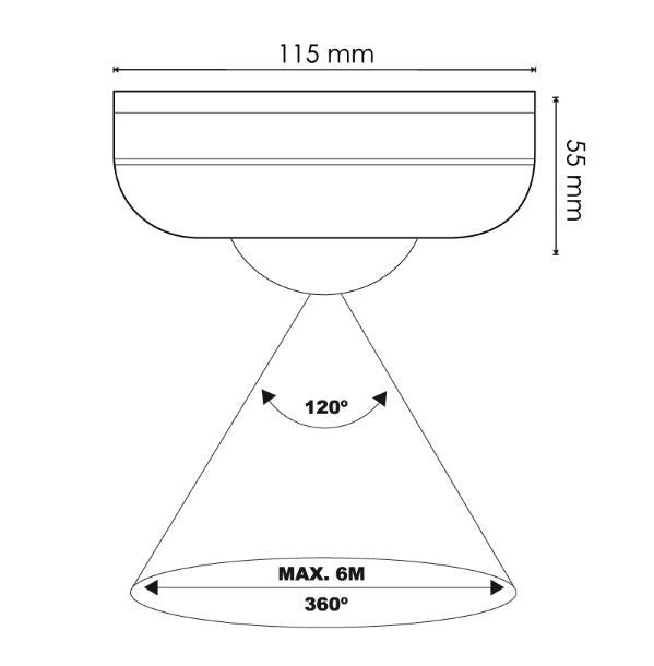 Detector de Movimiento PIR Infrarrojo 360º para Techo de Superficie