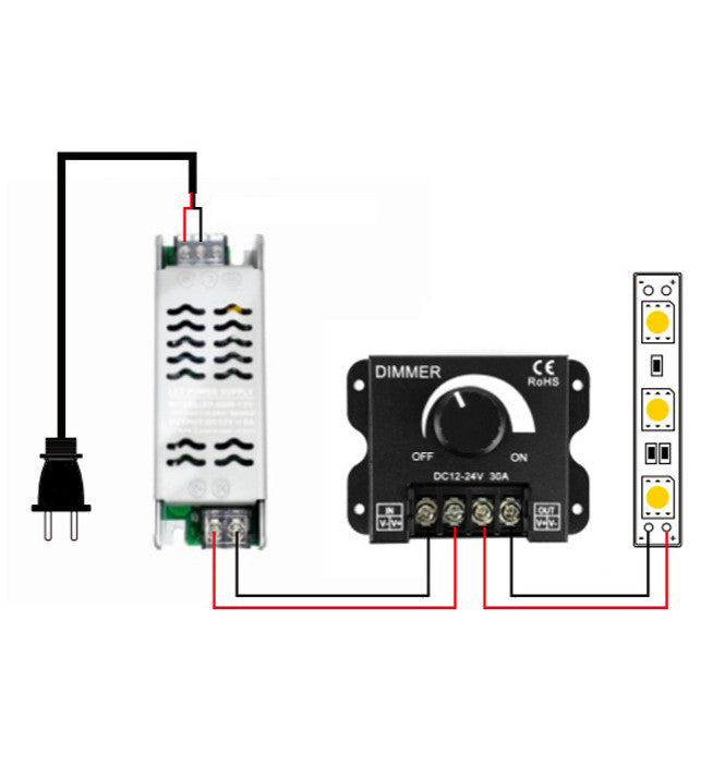 Regulador Dimmer 30A Monocolor 12V/24V Ajuste de Brillo Preciso y Personalizable para Tira LED