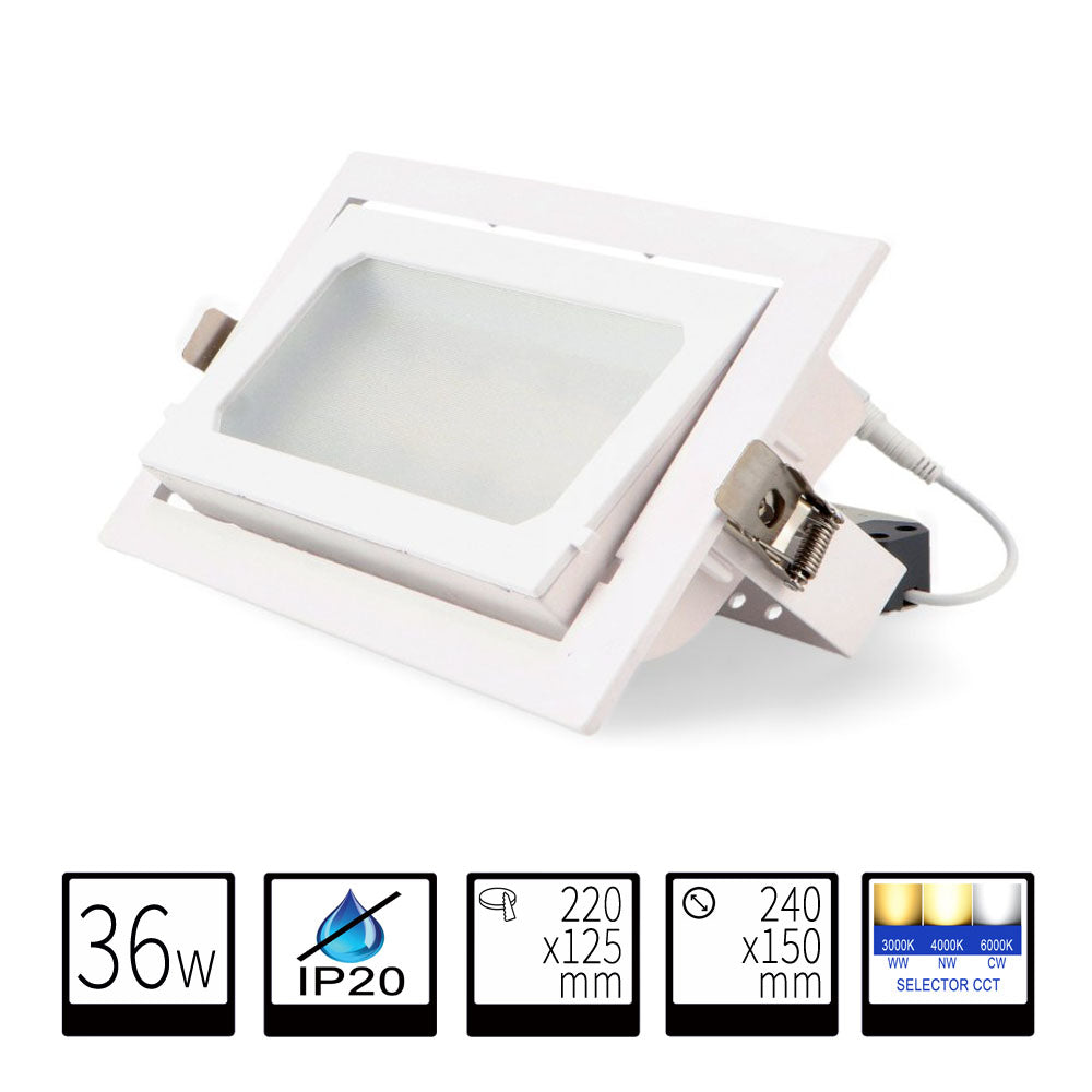 Foco Empotrable LED Rectangular Basculante 36W - CCT Seleccionable (3000K/4000K/6000K)