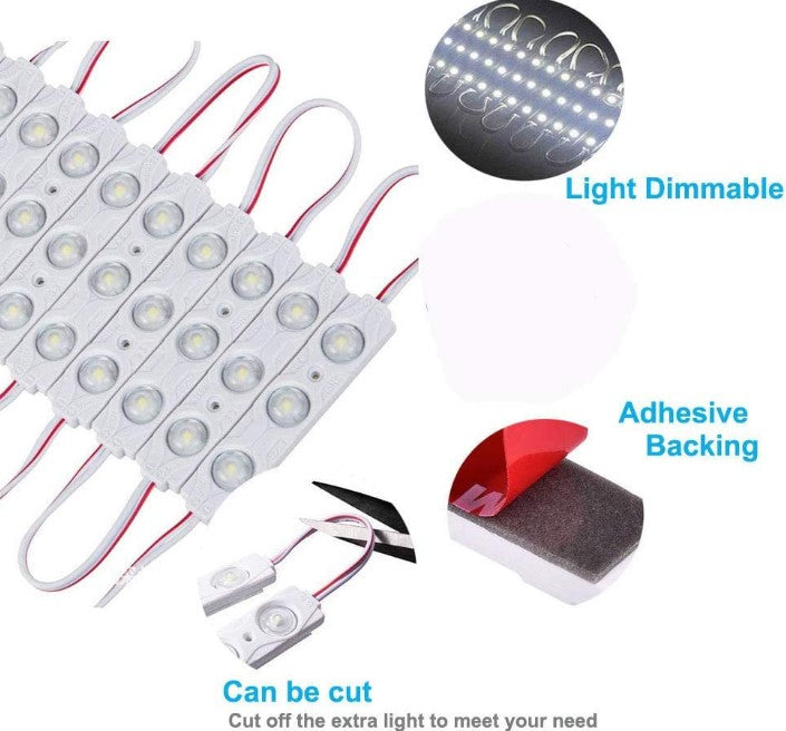 Módulos de 3 LEDs 20 Unidades SMD 12V DC 1W IP65 (Blanco Frío 6000K)