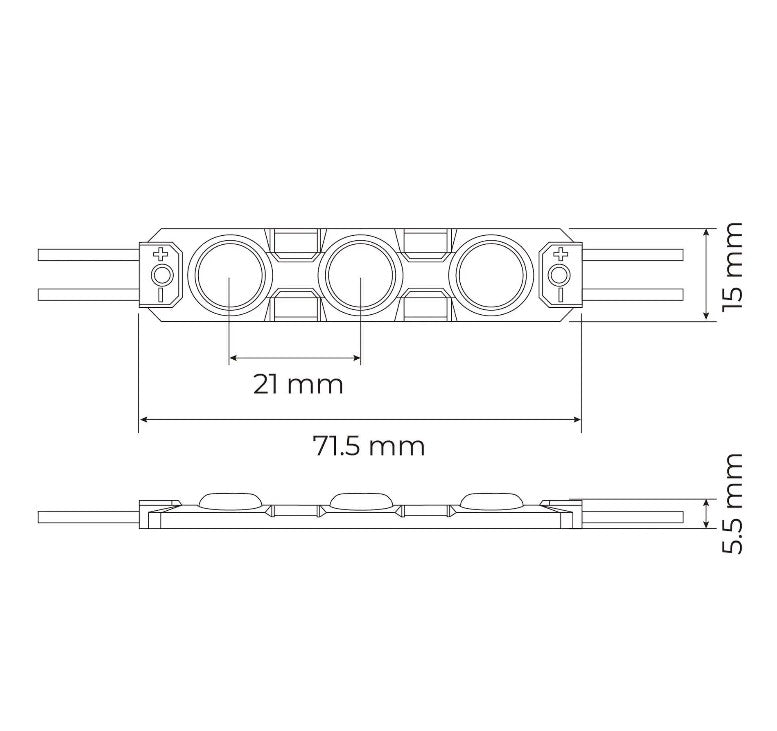 Módulos de 3 LEDs 20 Unidades SMD 12V DC 1W IP65 (Blanco Frío 6000K)