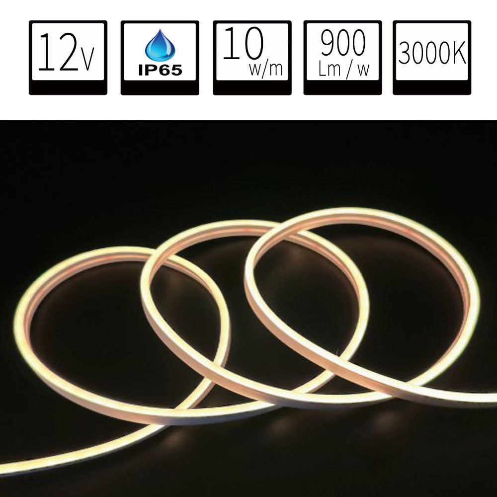 Neón LED Flexible 6x12mm 12V DC -Corte cada 1cm-3000k-Blanco Calido Alta Densidad IP65 - Precio por metro -