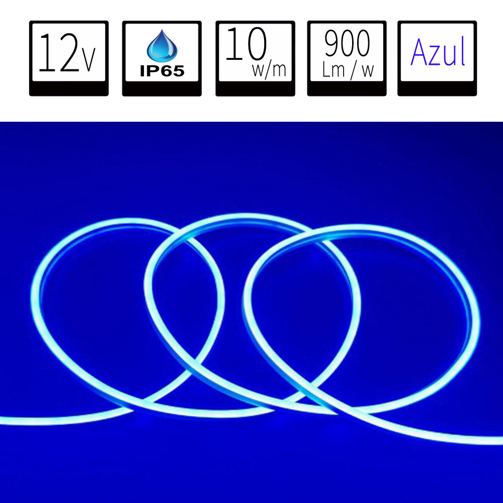 Neón LED Flexible 6x12mm 12V DC  Corte cada 1cm Color Azul Alta Densidad IP65 Precio por metro