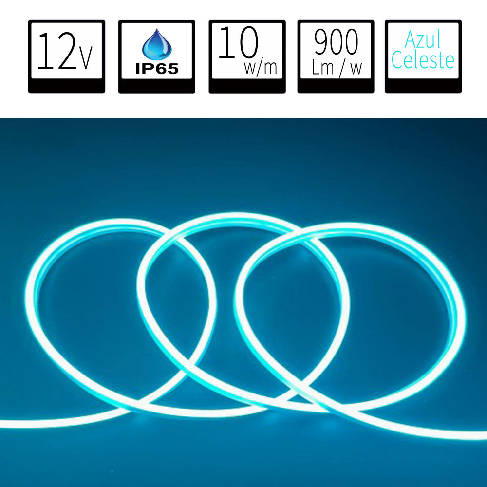Neón LED Flexible 6x12mm 12V DC  Corte cada 1cm Color Azul Celeste Alta Densidad IP65 Precio por metro