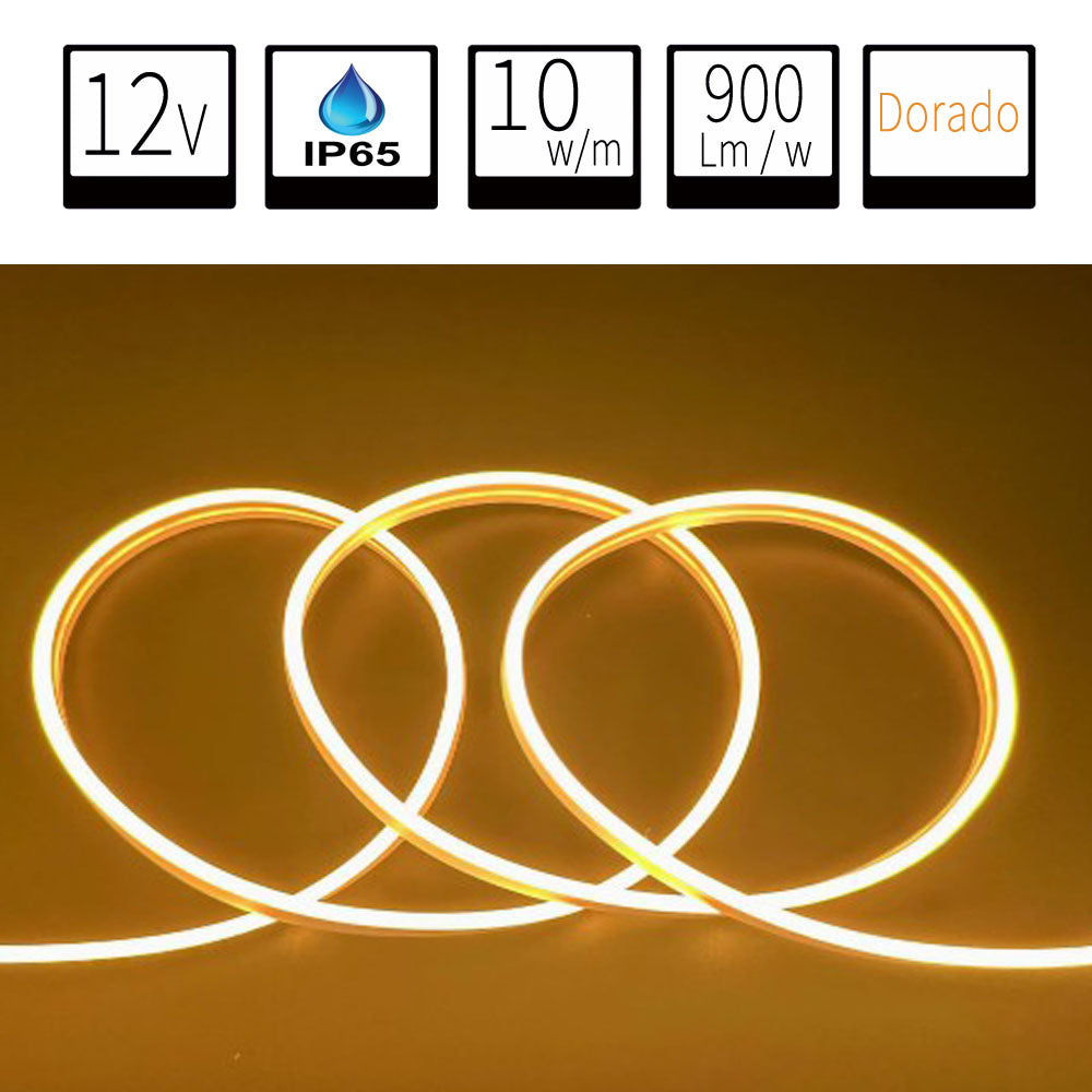 Neón LED Flexible 6x12mm 12V DC  Corte cada 1cm Color Dorado Alta Densidad IP65 Precio por metro