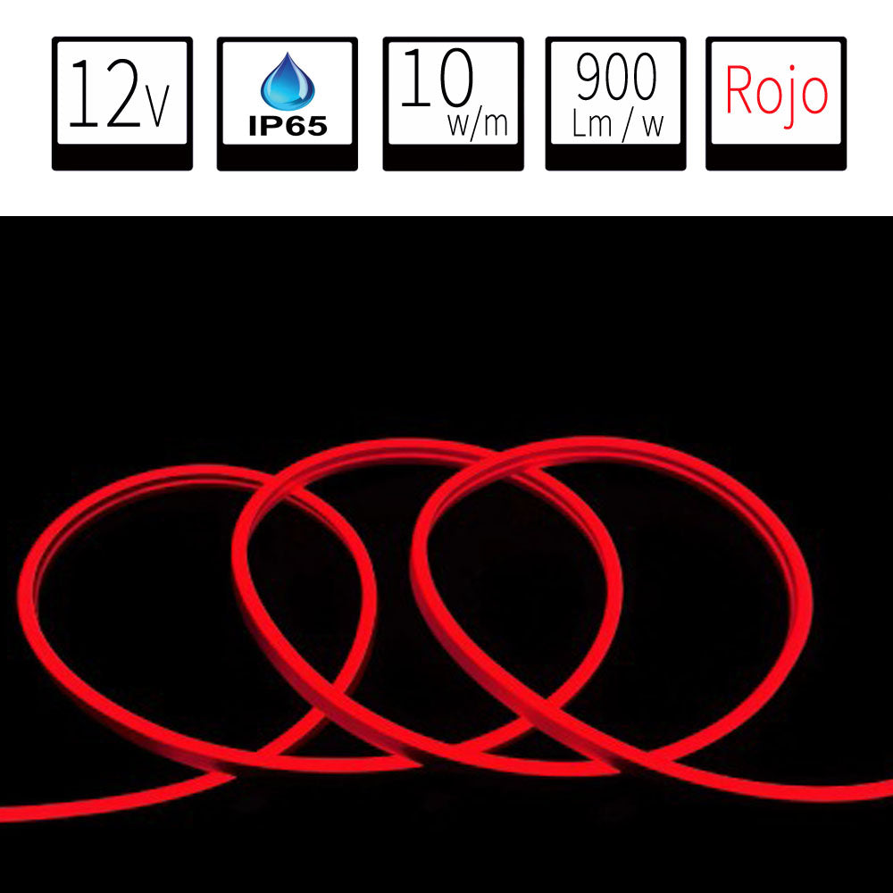 Neón LED Flexible 6x12mm 12V DC  Corte cada 1cm Color Rojo Alta Densidad IP65 Precio por metro