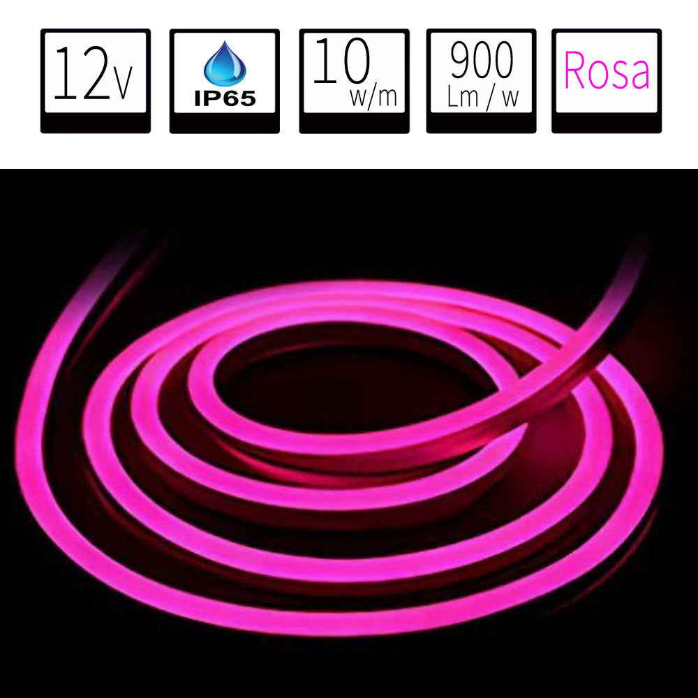 Neón LED Flexible 6x12mm 12V DC  Corte cada 1cm Color Rosa Alta Densidad IP65 Precio por metro