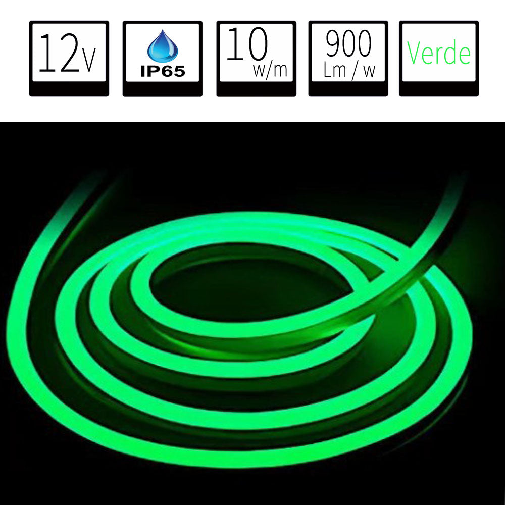 Neón LED Flexible 6x12mm 12V DC  Corte cada 1cm Color Verde Alta Densidad IP65 Precio por metro