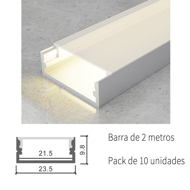 Pack 10 Perfiles de Aluminio Superficie Con Difusor Opal Longitud 2 Metros LY27-09-AL