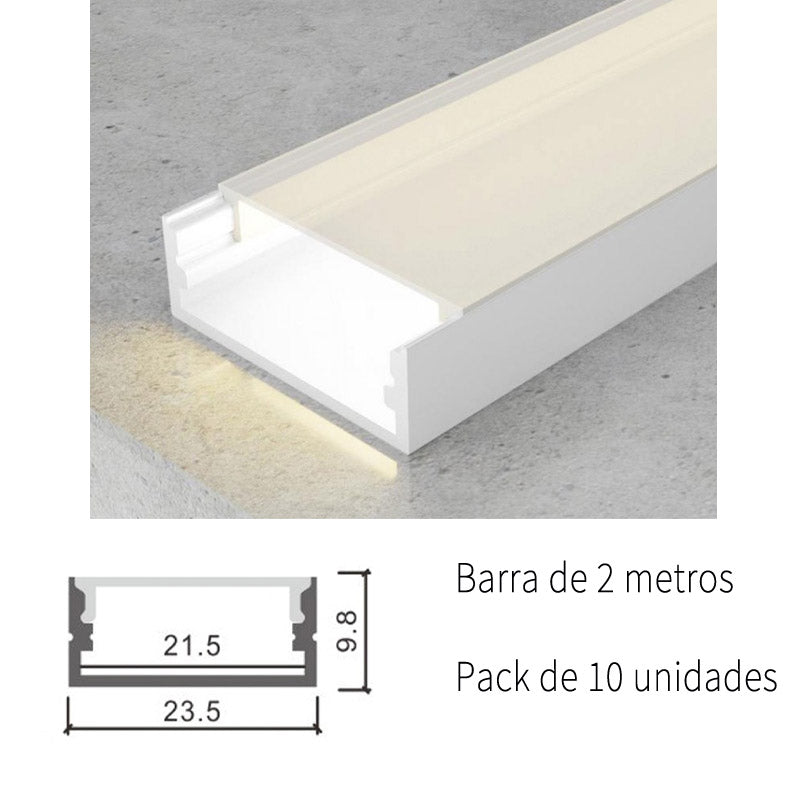 Pack 10 Perfiles de Aluminio Color Blanco Superficie Con Difusor Opal Longitud 2 Metros LY21-11-BL