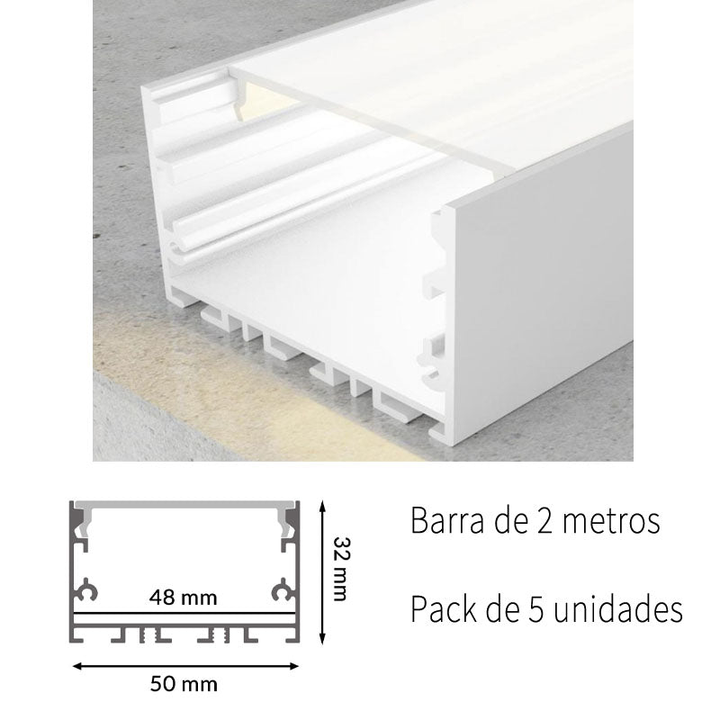 Pack 5 Perfiles de Aluminio Color Blanco Superficie/Colgante Con Difusor Opal Longitud 2 Metros LY21-09-BL