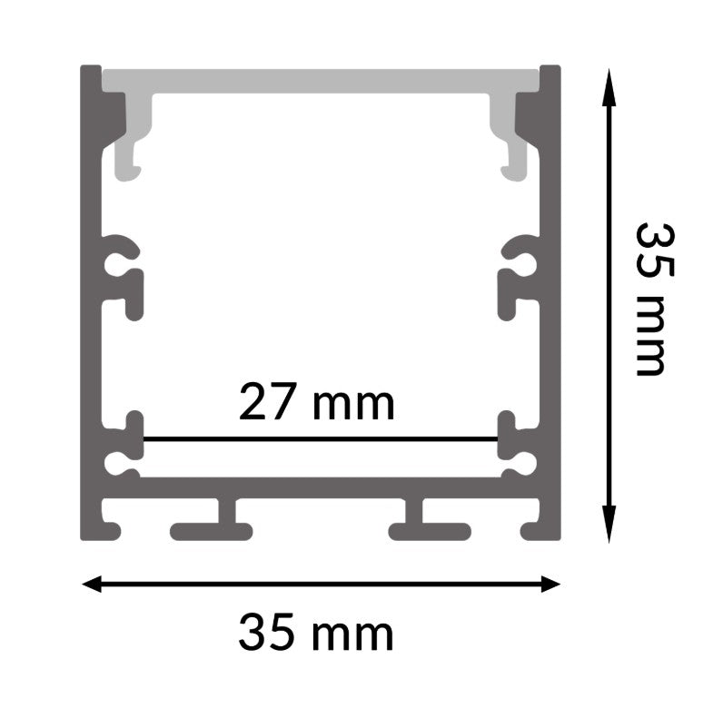 Pack 5 Perfiles de Aluminio Color Plateado Superficie/Colgante 35x35mm Con Difusor Opal Longitud 2 Metros LY21-13-AL