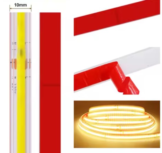 Tira LED COB 220V Directa 10W/m IP54 C/Autoadhesiva - Corte cada 10cm - Alta Densidad - 6000K Blanco Frio