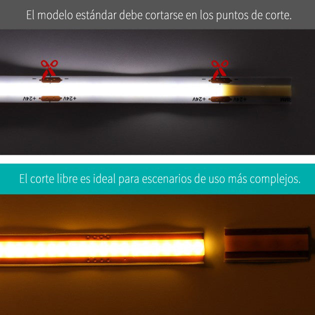 Tira LED 24V COB "Free Cut" | 13W/m - 10 Metros - IP20 - 2700K -Blanco Calido Intenso