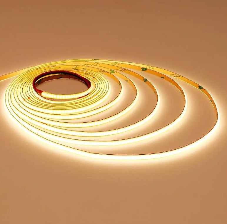 Tira LED COB 24V IP20 7W/m CRI90 3000K Blanco Calido – Diseño Ultra Estrecho 3mm (Rollo de 10metros)