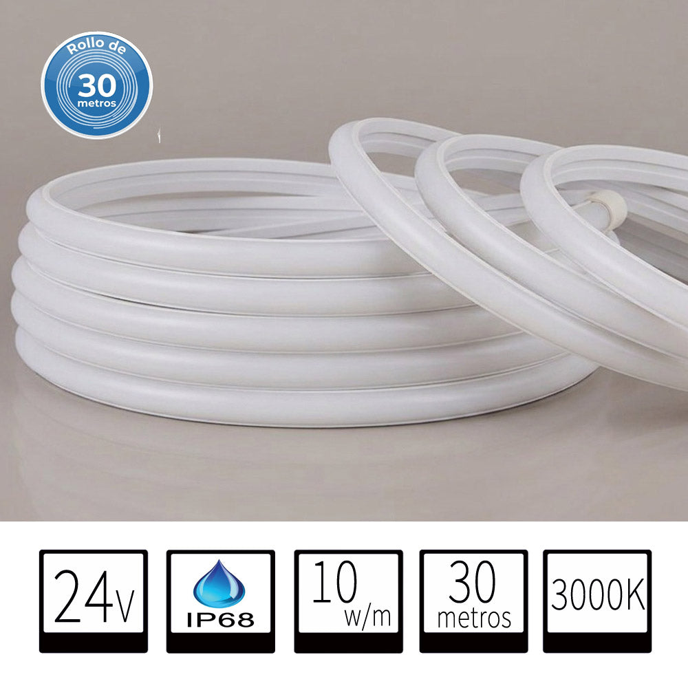 Tira LED COB 24V DC IP68 Sumergible - 10W/m - Rollo de 30m - Luz Cálida 3000K