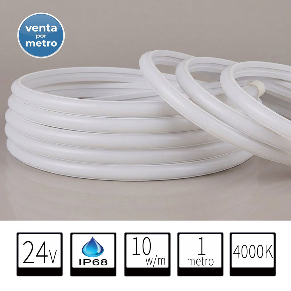 Tira LED COB 24V DC IP68 Sumergible - 10W/m - Venta Por Metros - Luz Neutra 4000K