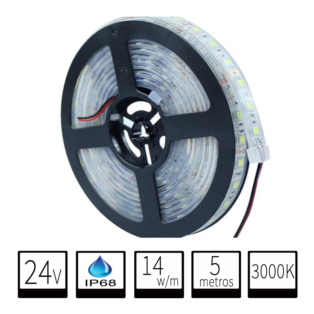Tira LED 24V 3000K IP68 - Sumergible y Flexible (5 Metros)