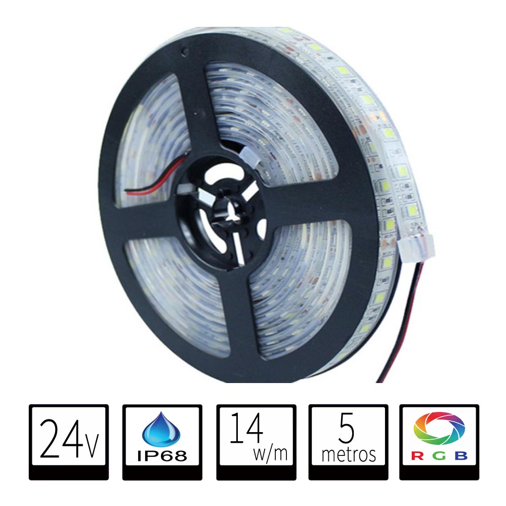 Tira LED 24V RGB IP68 - Sumergible y Flexible (5 Metros)