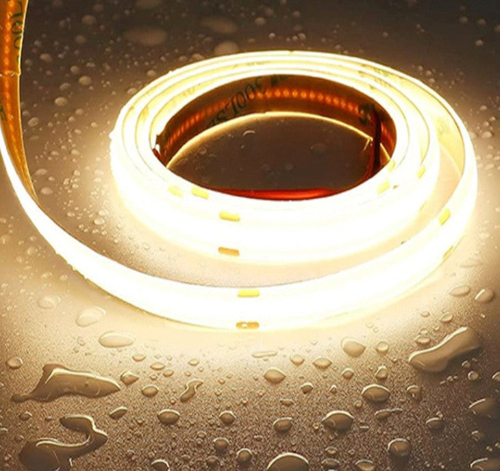 Tira LED 24V COB IP65 2700K 10w/m 950lm/m 320chips/m Rollo de 5 metros Anchura 8mm