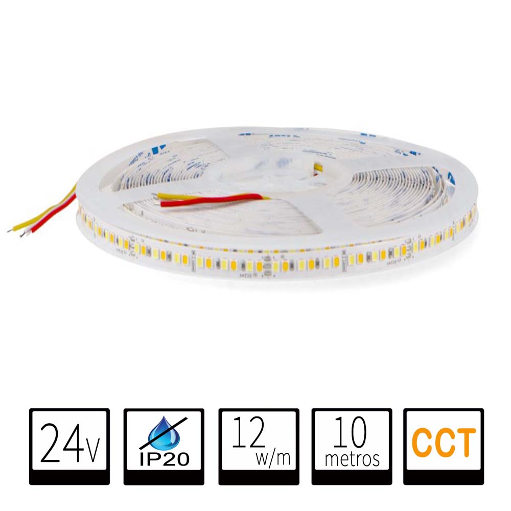 Tira LED CCT DC24V 12W/m SMD2835 IP20 (10 Metros) - 192 chips/m 3000K-6000K