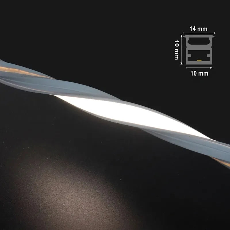 Tira LED DC 24V Neón de Silicona Empotrable 10x10mm 3000K-Blanco Calido 10W/M Ideal Para Armarios y Muebles Venta Por Metros Serie Munich