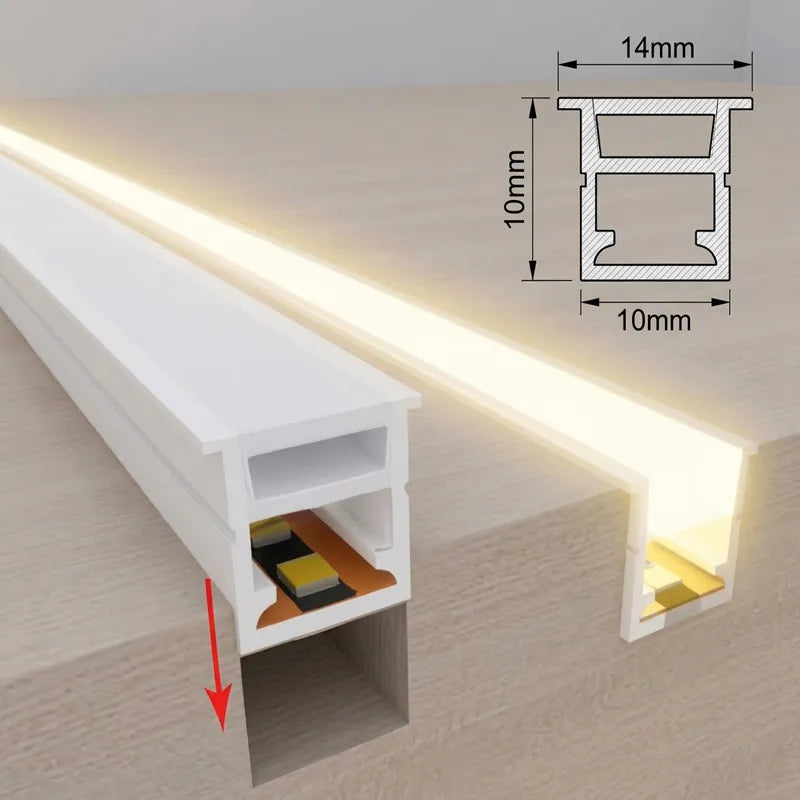 Tira LED DC 24V Neón de Silicona Empotrable 10x10mm 3000K-Blanco Calido 10W/M Ideal Para Armarios y Muebles Venta Por Metros Serie Munich
