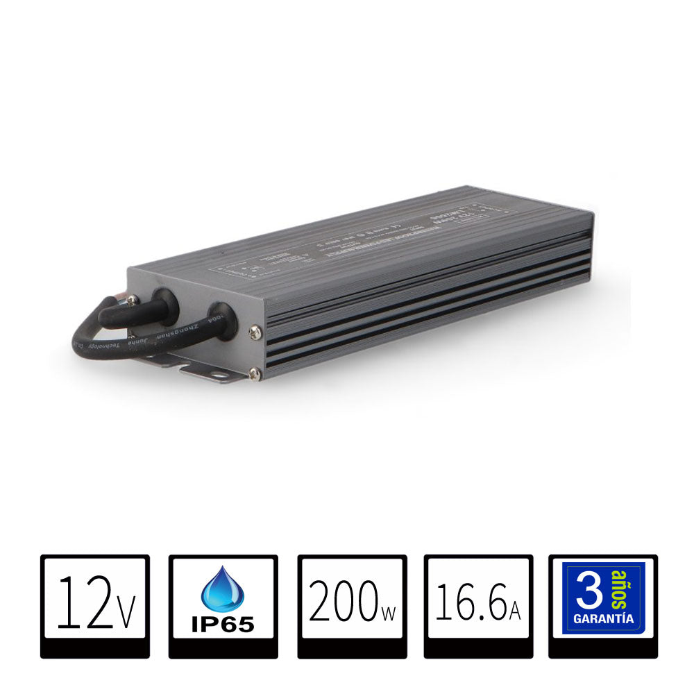 Transformador Impermeable DC12V 200W - Protección IP65 para Exteriores